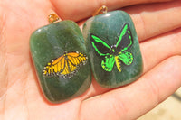 Polished Aventurine Pendant with Hand Painted Butterflies - Sold Per Item - From Zimbabwe - Toprock Gemstones and Minerals
