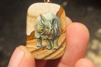 Polished Picture Stone Pendant with Hand Painted Rhinos - Sold Per Item - From Namibia - Toprock Gemstones and Minerals