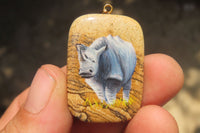 Polished Picture Stone Pendant with Hand Painted Rhinos - Sold Per Item - From Namibia - Toprock Gemstones and Minerals