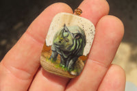 Polished Picture Stone Pendant with Hand Painted Rhinos - Sold Per Item - From Namibia - Toprock Gemstones and Minerals