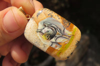 Polished Picture Stone Pendant with Hand Painted Rhinos - Sold Per Item - From Namibia - Toprock Gemstones and Minerals