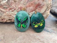 Polished Aventurine Pendant with Hand Painted Butterflies - Sold Per Item - From Zimbabwe - Toprock Gemstones and Minerals