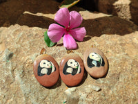 Polished Polychrome Jasper Pendant with Hand Painted Panda - sold per item - From Madagascar - Toprock Gemstones and Minerals