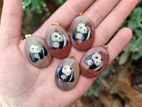 Polished Polychrome Jasper Pendant with Hand Painted Panda - sold per item - From Madagascar - Toprock Gemstones and Minerals