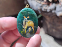 Polished Aventurine Pendant with Hand Painted Kudu - Sold Per Item - From Zimbabwe - Toprock Gemstones and Minerals