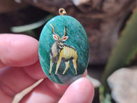 Polished Aventurine Pendant with Hand Painted Kudu - Sold Per Item - From Zimbabwe - Toprock Gemstones and Minerals