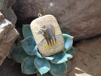 Polished Picture Stone Pendant with Hand Painted Buffalo - Sold Per Item - From Namibia - Toprock Gemstones and Minerals