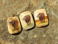 Polished Picture Stone Pendant with Hand Painted Buffalo - Sold Per Item - From Namibia - Toprock Gemstones and Minerals