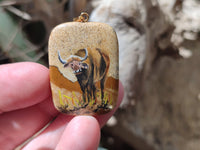 Polished Picture Stone Pendant with Hand Painted Buffalo - Sold Per Item - From Namibia - Toprock Gemstones and Minerals