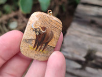 Polished Picture Stone Pendant with Hand Painted Buffalo - Sold Per Item - From Namibia - Toprock Gemstones and Minerals