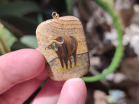 Polished Picture Stone Pendant with Hand Painted Buffalo - Sold Per Item - From Namibia - Toprock Gemstones and Minerals