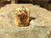 Polished Picture Stone Pendant with Hand Painted Buffalo - Sold Per Item - From Namibia - Toprock Gemstones and Minerals