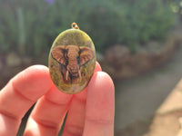 Polished Unakite Pendant with Hand Painted Elephant - Sold Per Item - From South Africa - Toprock Gemstones and Minerals