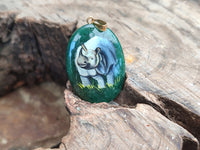 Polished Aventurine Pendant with Hand Painted Rhino - Sold Per Item - From Zimbabwe - Toprock Gemstones and Minerals