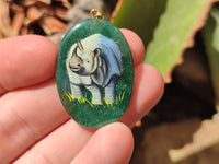 Polished Aventurine Pendant with Hand Painted Rhino - Sold Per Item - From Zimbabwe - Toprock Gemstones and Minerals