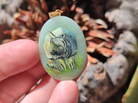 Polished Aventurine Pendant with Hand Painted Rhino - Sold Per Item - From Zimbabwe - Toprock Gemstones and Minerals