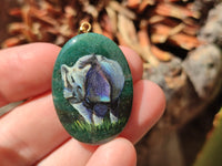 Polished Aventurine Pendant with Hand Painted Rhino - Sold Per Item - From Zimbabwe - Toprock Gemstones and Minerals