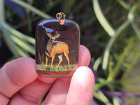 Polished Polychrome Jasper Pendant with Hand Painted Kudu - sold per item - From Madagascar - Toprock Gemstones and Minerals
