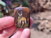 Polished Polychrome Jasper Pendant with Hand Painted Kudu - sold per item - From Madagascar - Toprock Gemstones and Minerals