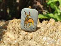 Polished Polychrome Jasper Pendant with Hand Painted Kudu - sold per item - From Madagascar - Toprock Gemstones and Minerals