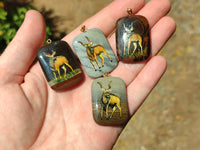 Polished Polychrome Jasper Pendant with Hand Painted Kudu - sold per item - From Madagascar - Toprock Gemstones and Minerals