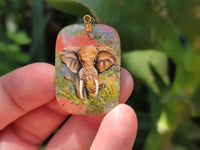 Polished Unakite Pendant with Hand Painted Elephant - Sold Per Item - From South Africa - Toprock Gemstones and Minerals