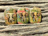 Polished Unakite Pendant with Hand Painted Elephant - Sold Per Item - From South Africa - Toprock Gemstones and Minerals