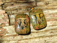 Polished Unakite Pendant with Hand Painted Elephant - Sold Per Item - From South Africa - Toprock Gemstones and Minerals