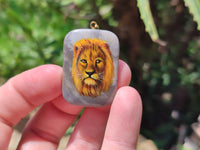 Polished Polychrome Jasper Pendant with Hand Painted Lion - sold per item - From Madagascar - Toprock Gemstones and Minerals