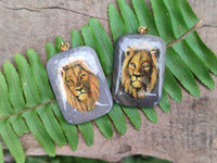 Polished Polychrome Jasper Pendant with Hand Painted Lion - sold per item - From Madagascar - Toprock Gemstones and Minerals