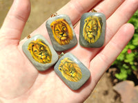 Polished Polychrome Jasper Pendant with Hand Painted Lion - sold per item - From Madagascar - Toprock Gemstones and Minerals