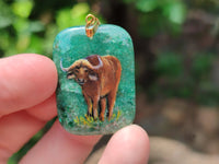 Polished Aventurine Pendant with Hand Painted Buffalo - Sold Per Item - From Zimbabwe - Toprock Gemstones and Minerals