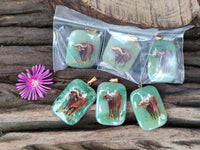 Polished Aventurine Pendant with Hand Painted Buffalo - Sold Per Item - From Zimbabwe - Toprock Gemstones and Minerals