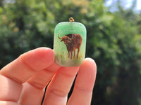 Polished Aventurine Pendant with Hand Painted Buffalo - Sold Per Item - From Zimbabwe - Toprock Gemstones and Minerals