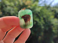 Polished Aventurine Pendant with Hand Painted Buffalo - Sold Per Item - From Zimbabwe - Toprock Gemstones and Minerals