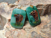 Polished Aventurine Pendant with Hand Painted Buffalo - Sold Per Item - From Zimbabwe - Toprock Gemstones and Minerals