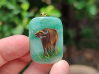 Polished Aventurine Pendant with Hand Painted Buffalo - Sold Per Item - From Zimbabwe - Toprock Gemstones and Minerals