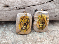 Polished Picture Stone Pendant with Hand Painted Lion - Sold Per Item - From Namibia - Toprock Gemstones and Minerals