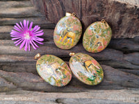 Polished Unakite Pendant with Hand Painted Kudu - Sold Per Item - From South Africa - Toprock Gemstones and Minerals