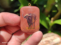 Polished Polychrome Jasper Pendant with Hand Painted Buffalo - sold per item - From Madagascar - Toprock Gemstones and Minerals