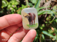 Polished Polychrome Jasper Pendant with Hand Painted Buffalo - sold per item - From Madagascar - Toprock Gemstones and Minerals