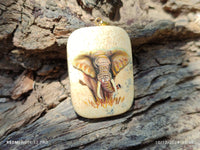 Polished Picture Stone Pendant with Hand Painted Elephant - Sold Per Item - From Namibia - Toprock Gemstones and Minerals