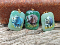 Polished Aventurine Pendant with Hand Painted Rhino - Sold Per Item - From Zimbabwe - Toprock Gemstones and Minerals