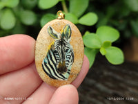Polished Picture Stone Pendant with Hand Painted Zebra - Sold Per Item - From Namibia - Toprock Gemstones and Minerals