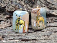Polished Polychrome Jasper Pendant with Hand Painted Kudu - sold per item - From Madagascar - Toprock Gemstones and Minerals