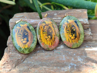Polished Unakite Pendant with Hand Painted Lion - Sold Per Item - From South Africa - Toprock Gemstones and Minerals