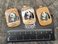 Polished Picture Stone Pendant with Hand Painted Panda- Sold Per Item - From Namibia - Toprock Gemstones and Minerals