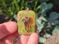 Polished Unakite Pendant with Hand Painted Buffalo - Sold Per Item - From South Africa - Toprock Gemstones and Minerals