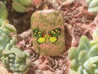 Polished Unakite Pendant with Hand Painted Butterfly - Sold Per Item - From South Africa - Toprock Gemstones and Minerals