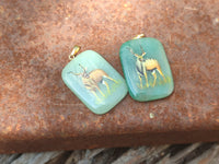 Polished Aventurine Pendant with Hand Painted Kudu - Sold Per Item - From Zimbabwe - Toprock Gemstones and Minerals